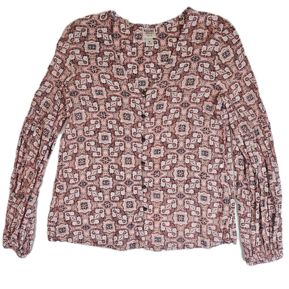 Mossimo Supply Co. Blouse Womens Medium Boho Peasant Long Sleeve V Neck Button